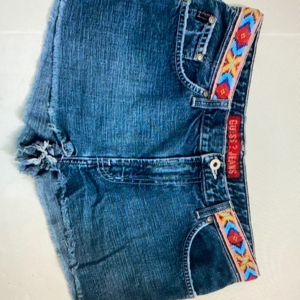 Guess Gigh rise bohemian beaded jean shorts